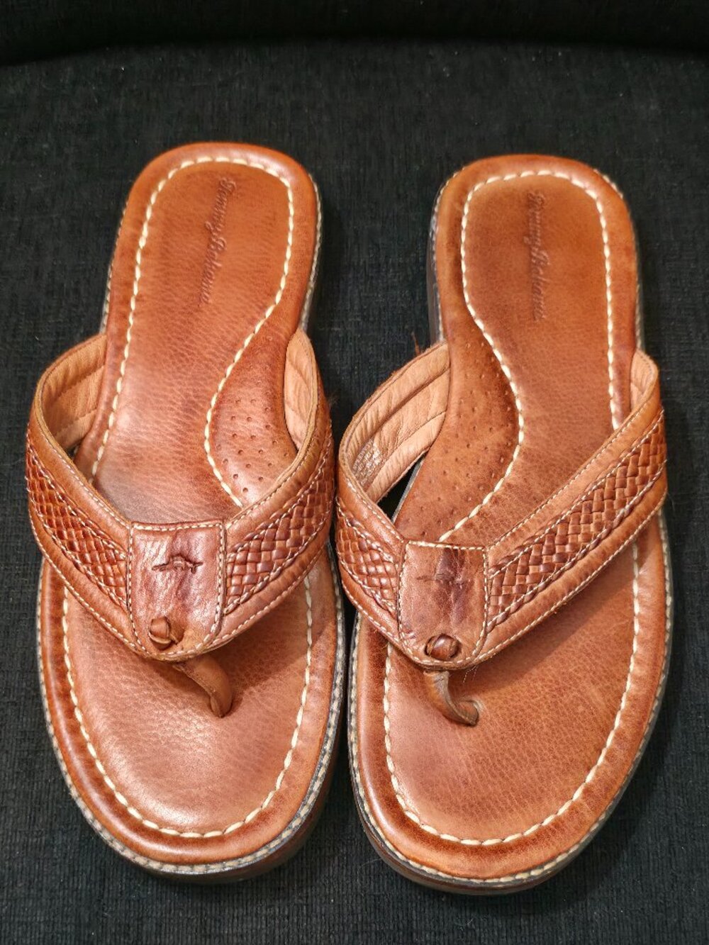 Tommy Bahama Anchors Away Brown Leather Flip-Flop Sandals - Men's Size 13